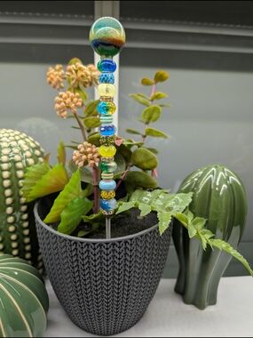 Beaded Fairy Wand/Plane/Garden Stake W/Resin Ball Topper